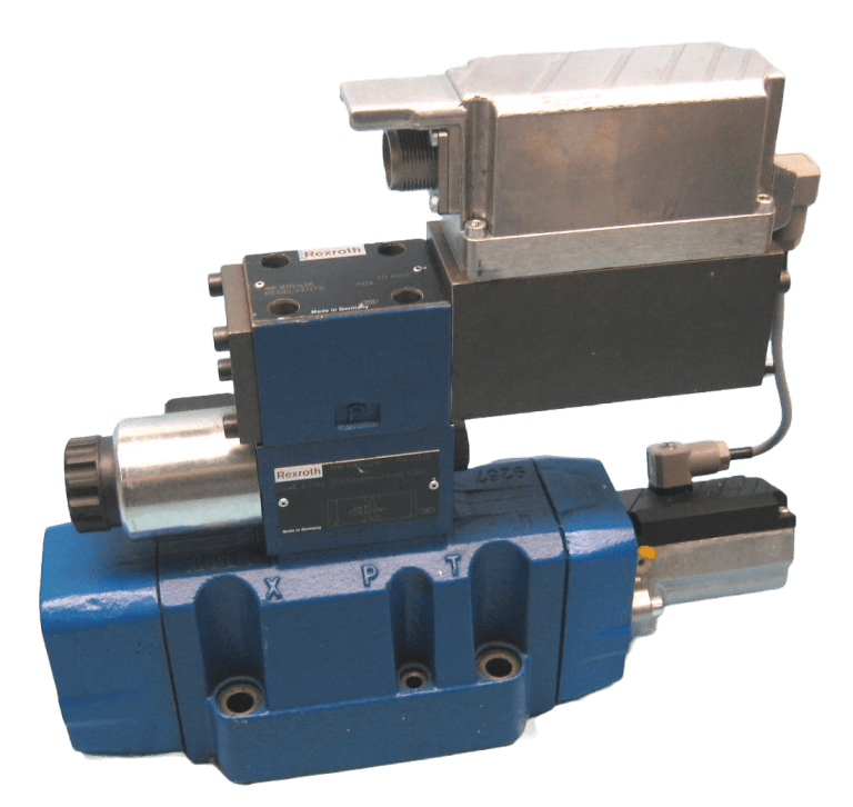 Blue hydraulic valve with silver parts