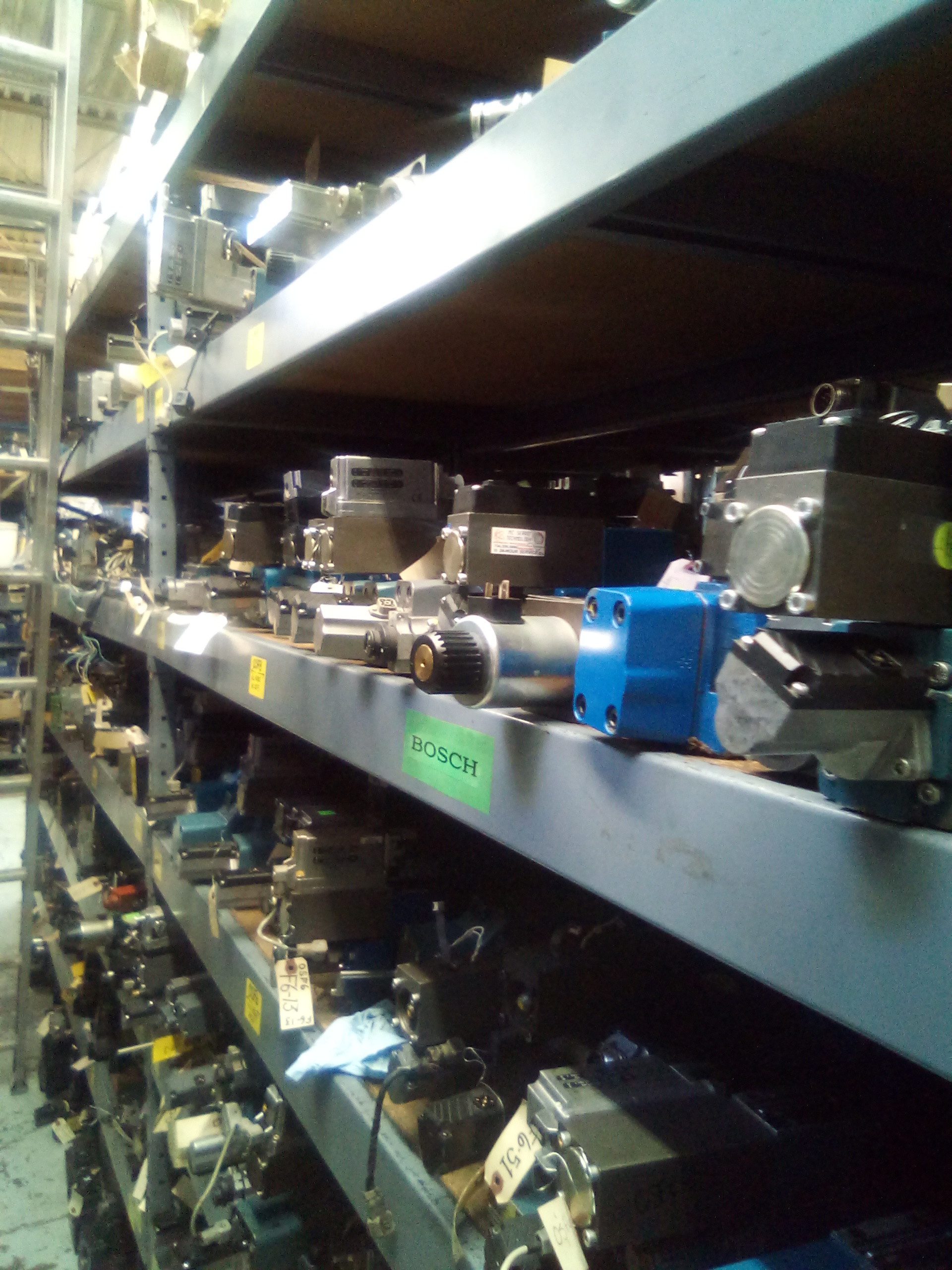 Industrial parts on warehouse shelves