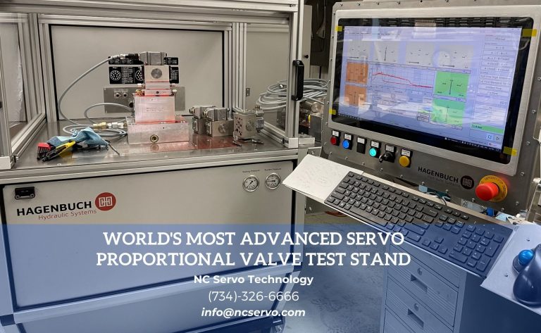 A high-tech servo valve test stand featuring a servo valve mounted on a precision test rig, with various gauges, meters and control panels displaying test results and data. The test stand is capable of simulating real-world conditions and accurately measuring the performance of servo valves in a controlled environment