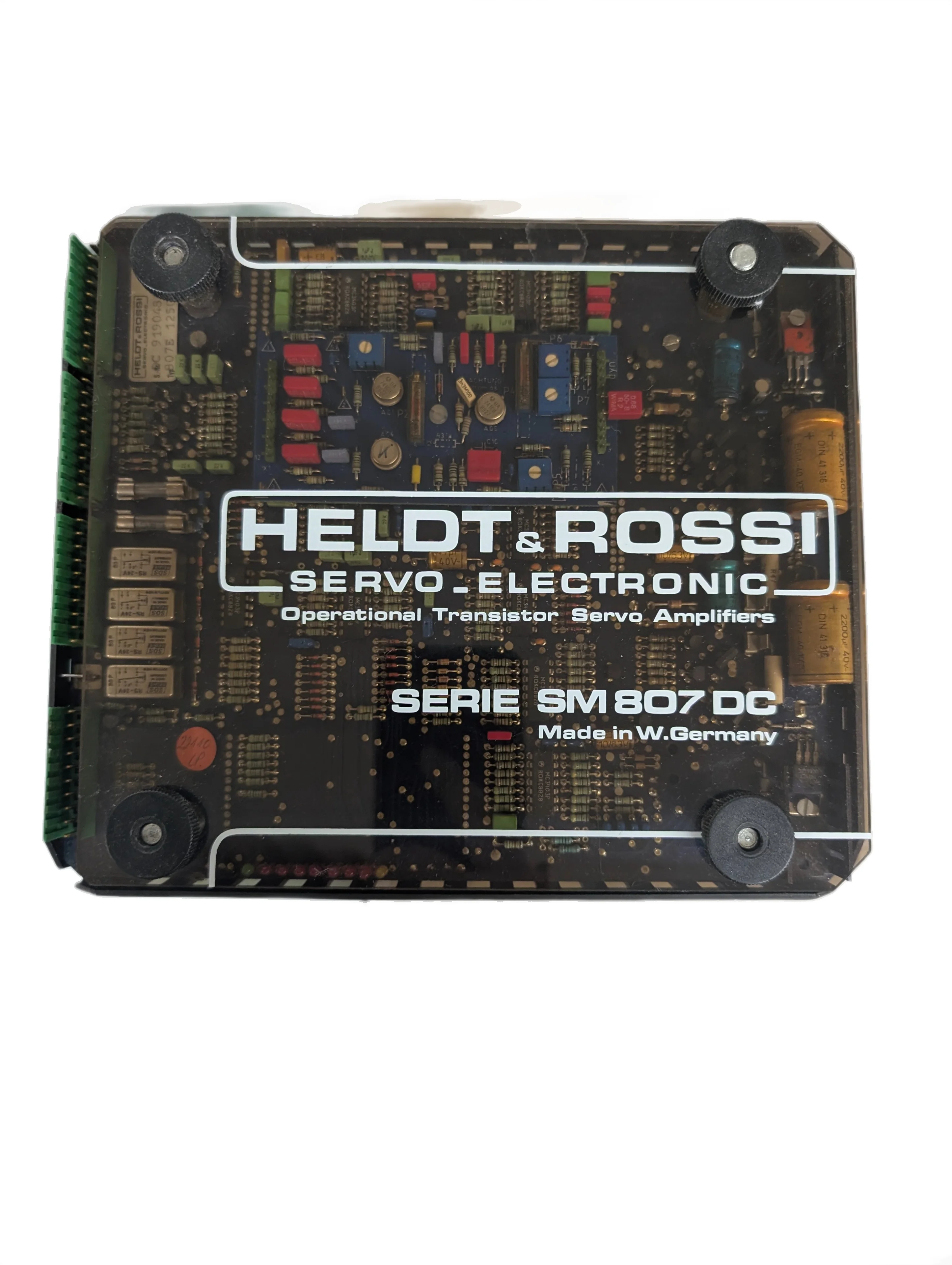 Heldt and Rossi SM 807 DC amplifier with clear casing showing intricate circuitry, made in West Germany label