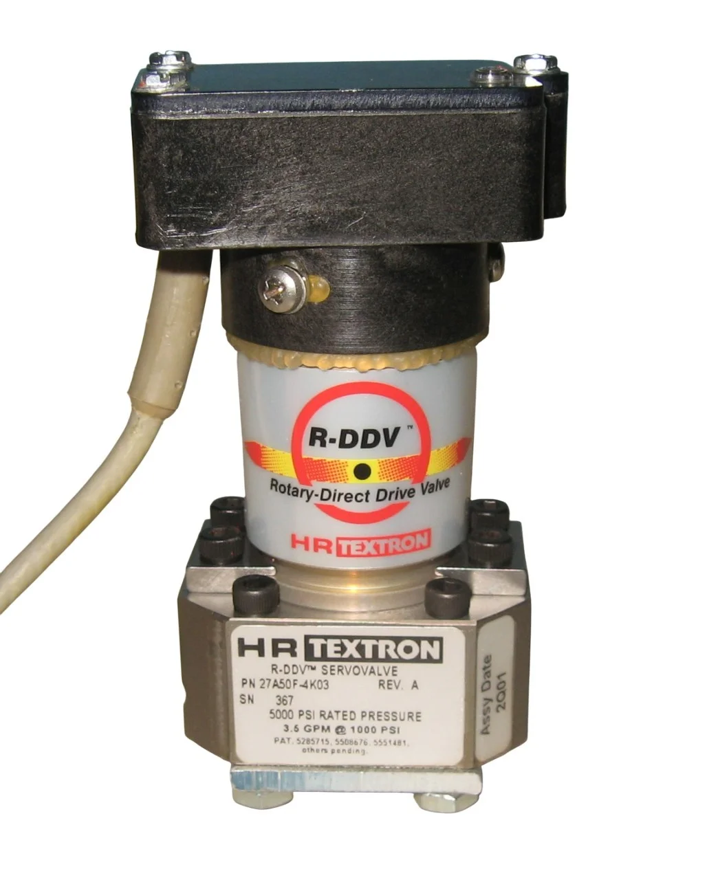 HR Textron R-DDV servovalve detail showing pilot stage, body, and connector