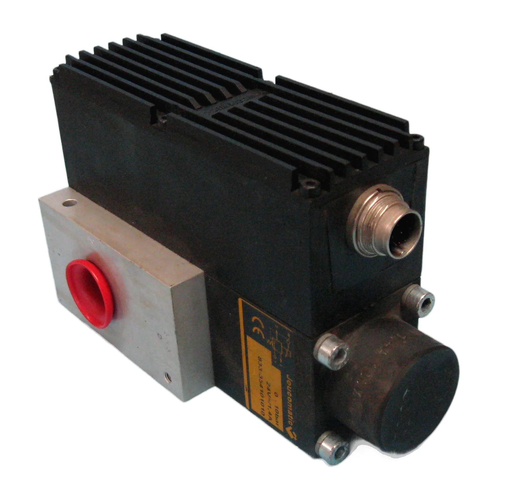 Joucomatic 833 352101010 solenoid valve with black housing, cooling fins, and red connector