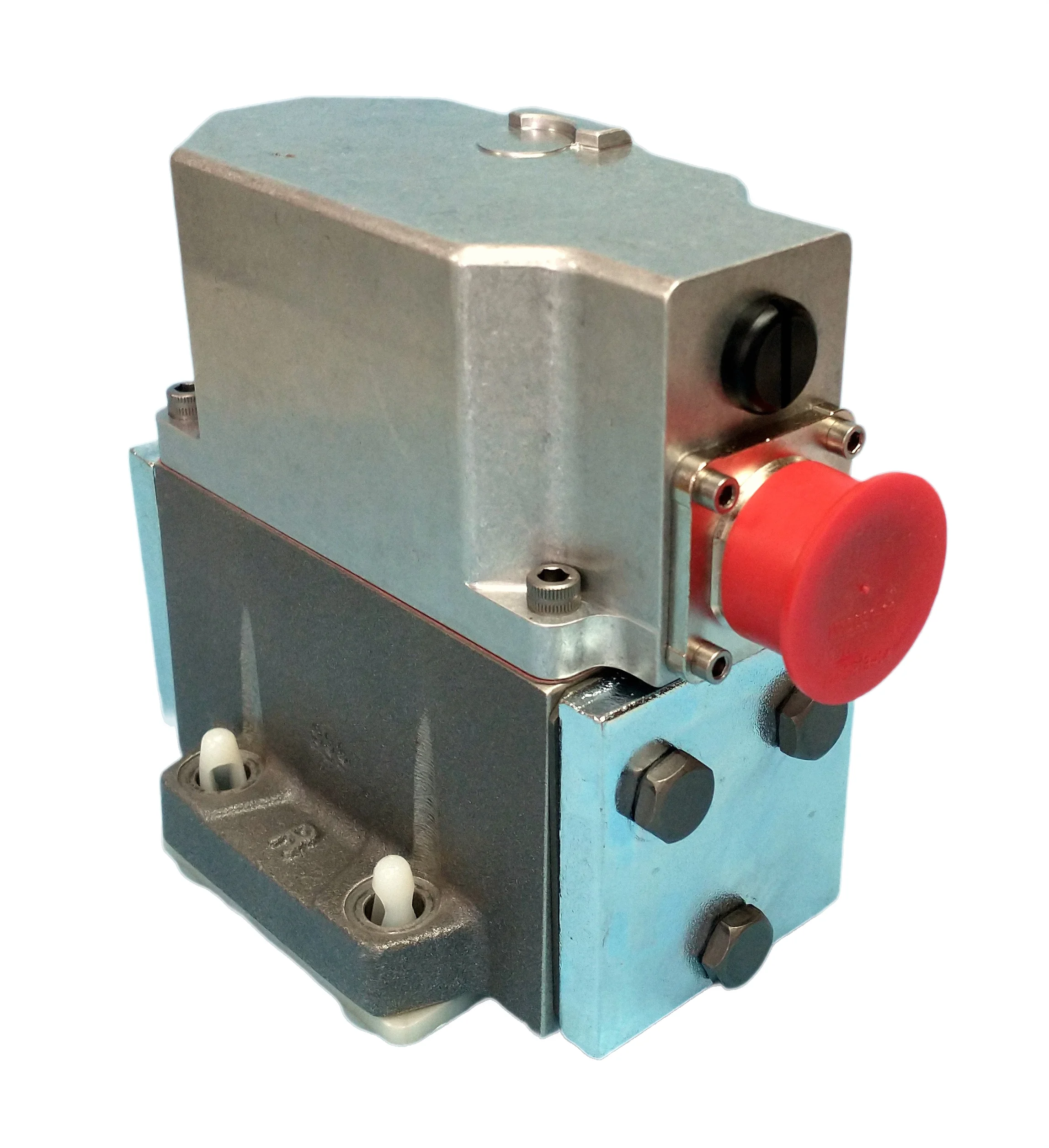 Moog 062F428C electro-hydraulic servo valve with red endcap and connection ports