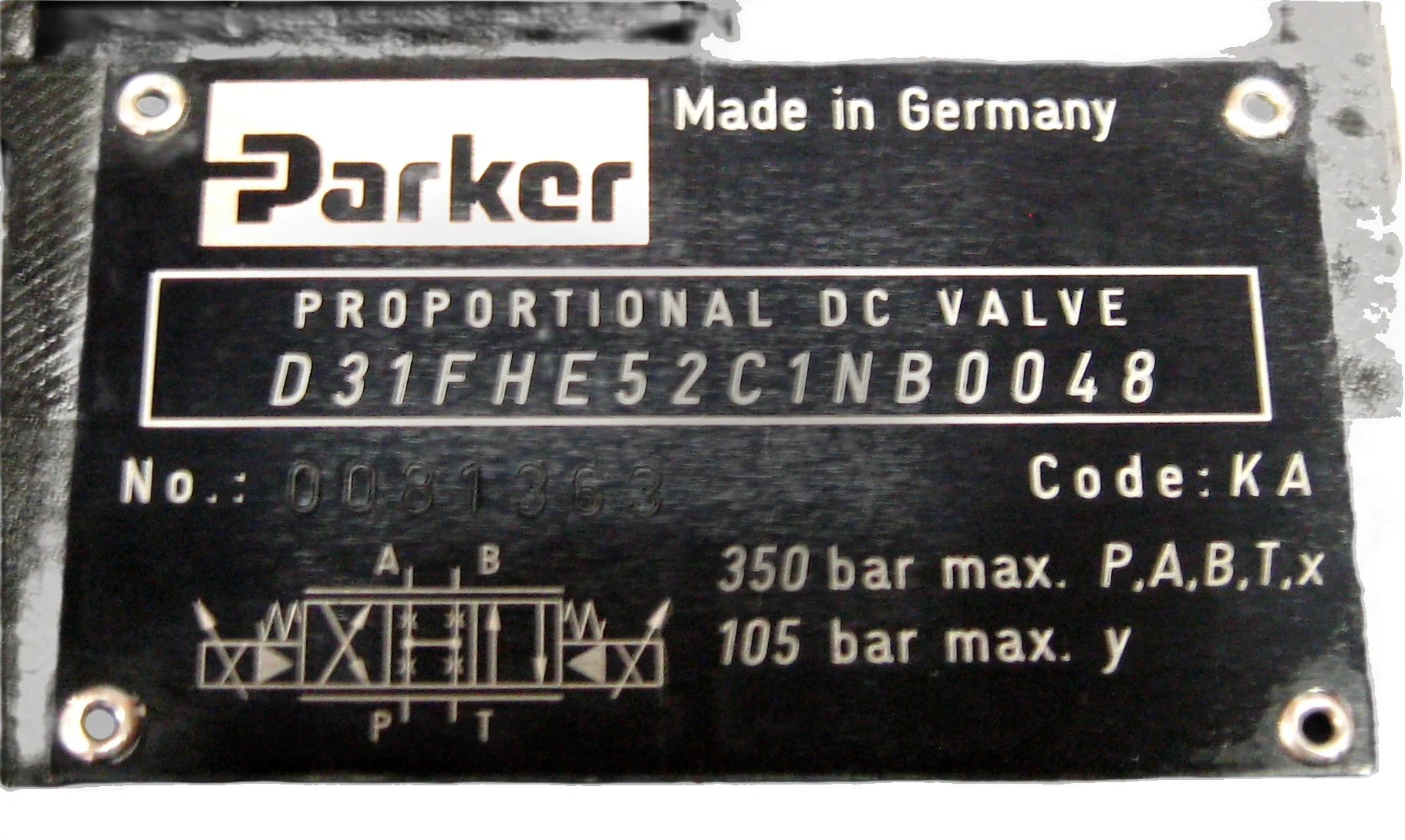 Parker D31F proportional valve used on Battenfeld injection molding machines