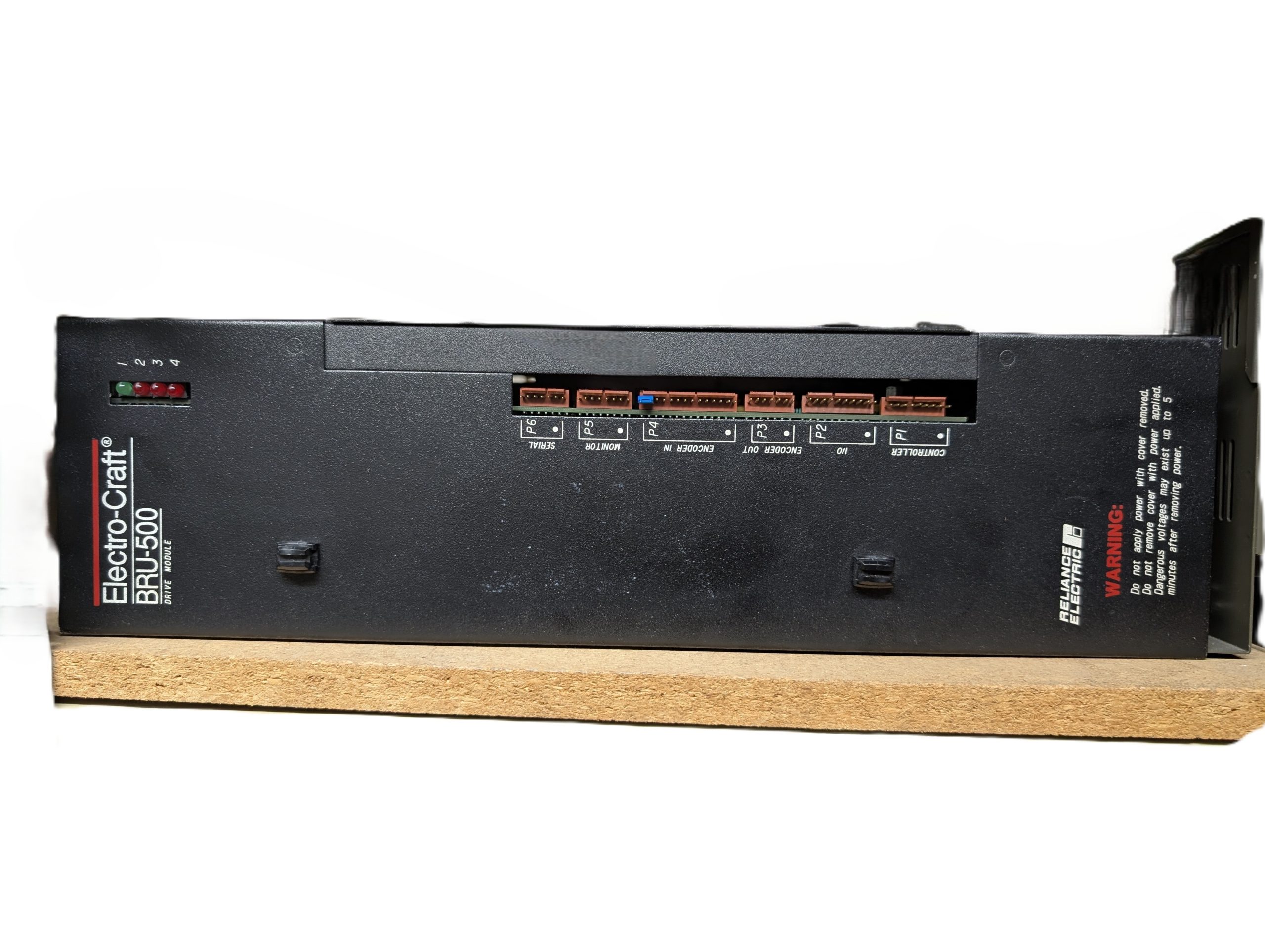 Electro-Craft BRU-500 servo drive module with LED indicators and multi-pin connector blocks