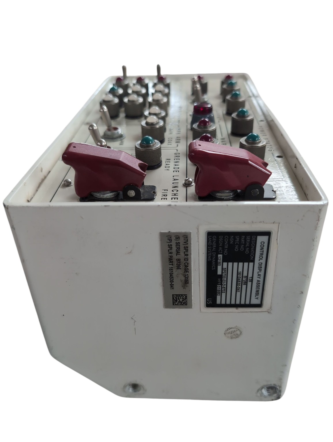 General Dynamics Land Systems Control Display Assembly P/N B7286, spec 16104530-041, from a tracked combat vehicle, on the bench at NC Servo Technology