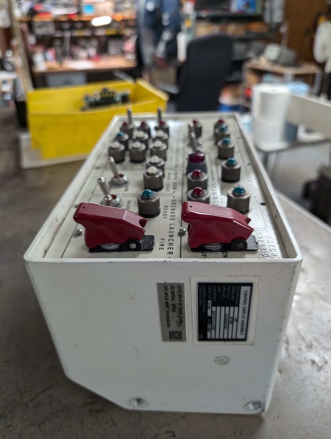 General Dynamics Land Systems tank gunner control display assembly (P/N B7286) on the NC Servo Technology workbench